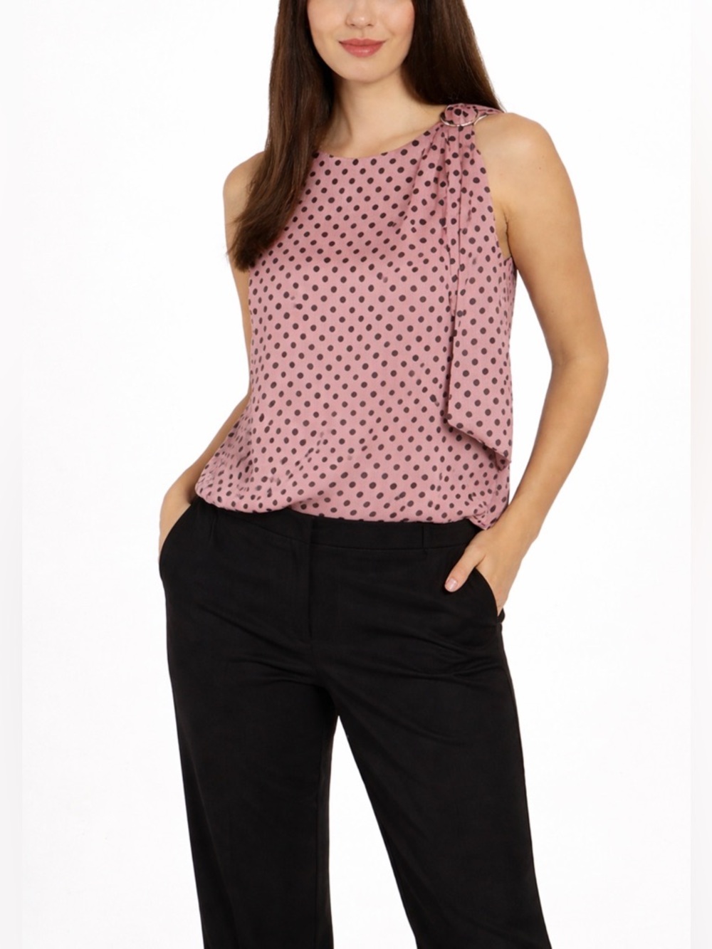 Ted Baker Pink Polka Dot Sleeveless Tie Shoulder Top